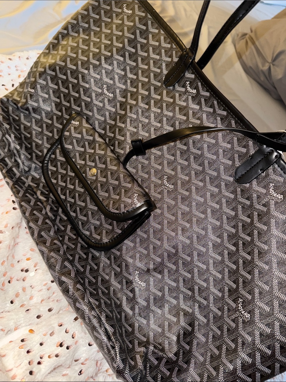 Goyard Black and Gray Goyardine Tote with Pouch - Picture 7 of 7